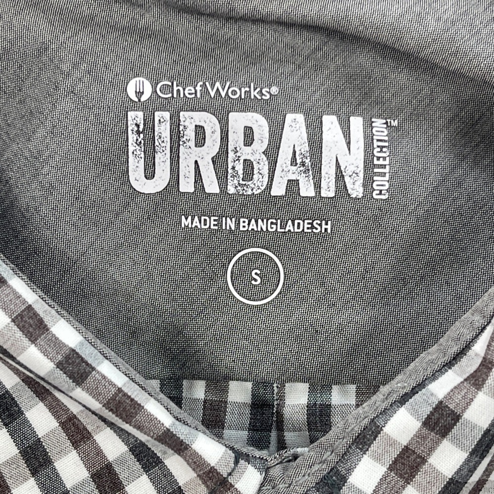 Chef Works Button Up Shirt Mens S Brown Gingham Urban Collection Long Sleeve - Picture 4 of 11